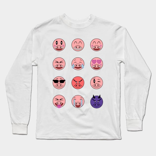 Pig Face Emojis Pack Long Sleeve T-Shirt by JaiStore